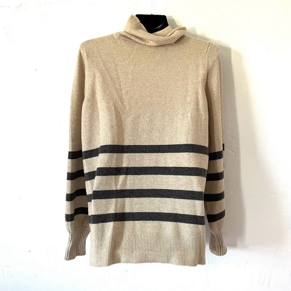 MICHAEL KORS BASICS OATMEAL HEATHER  STRIPED TURTLENECK SWEATER - Picture 6 of 11